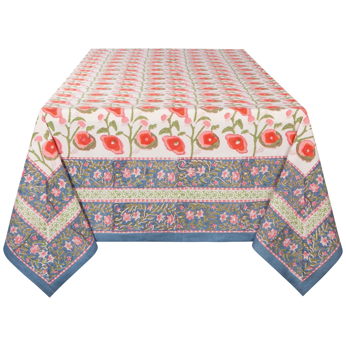 Tablecloth Poppy Block Print