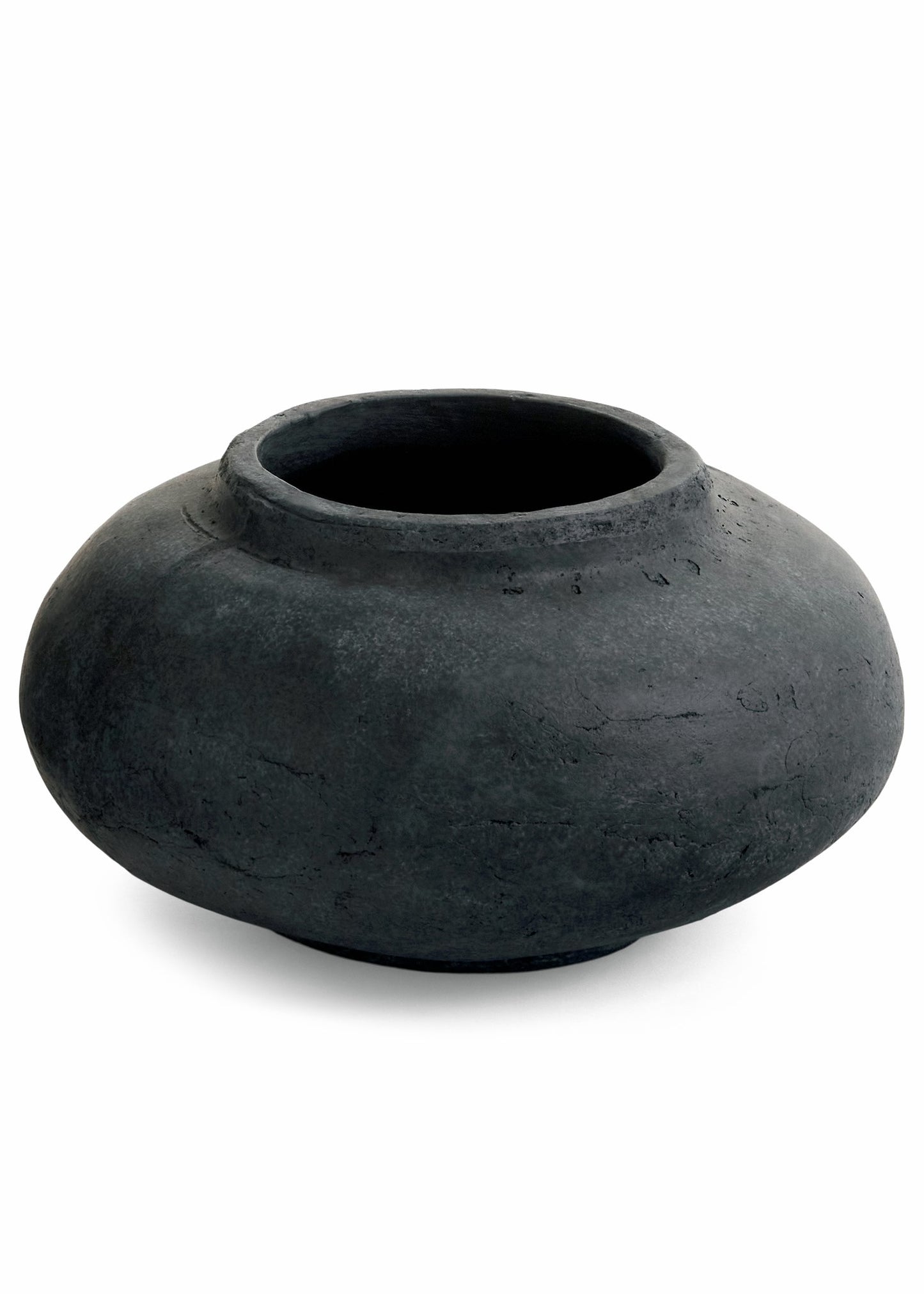 Vase Black Terracotta Textured Round