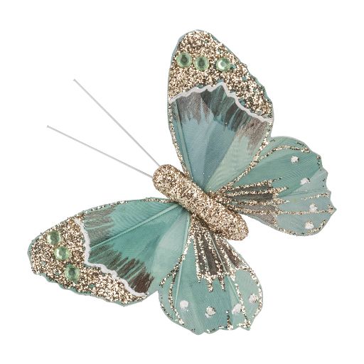 Ornament Butterfly Clip Green with Beaded Glitter