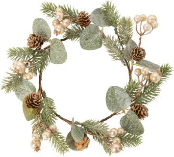 White Gold Berries & Pine Cone Candle Ring