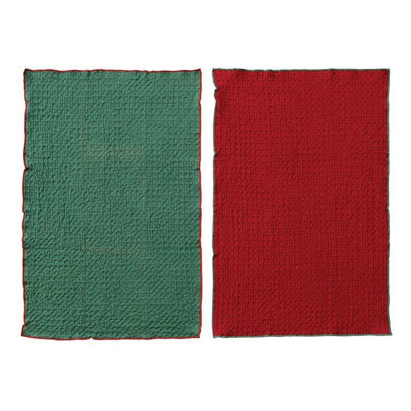 Tea Towel Cotton Waffle Weave with Colour Stitched Edge