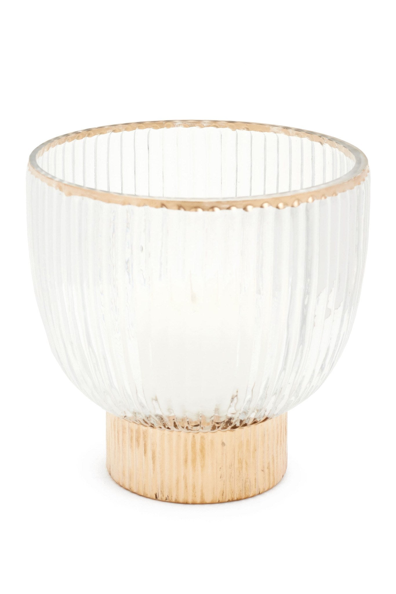 Vase Ribbed Glass Clear & Gold