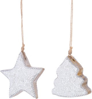 Wood Star & Tree Ornaments w/ Chunky Glitter