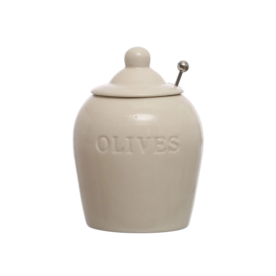 Olive Jar w/ Metal Spoon