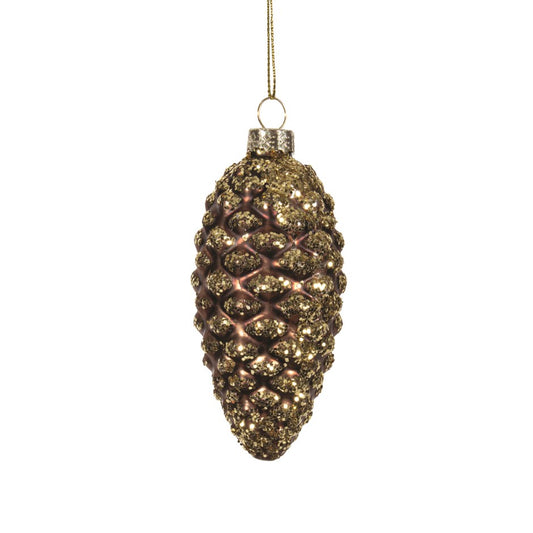 Ornament Brown Cone/Gold Glitter