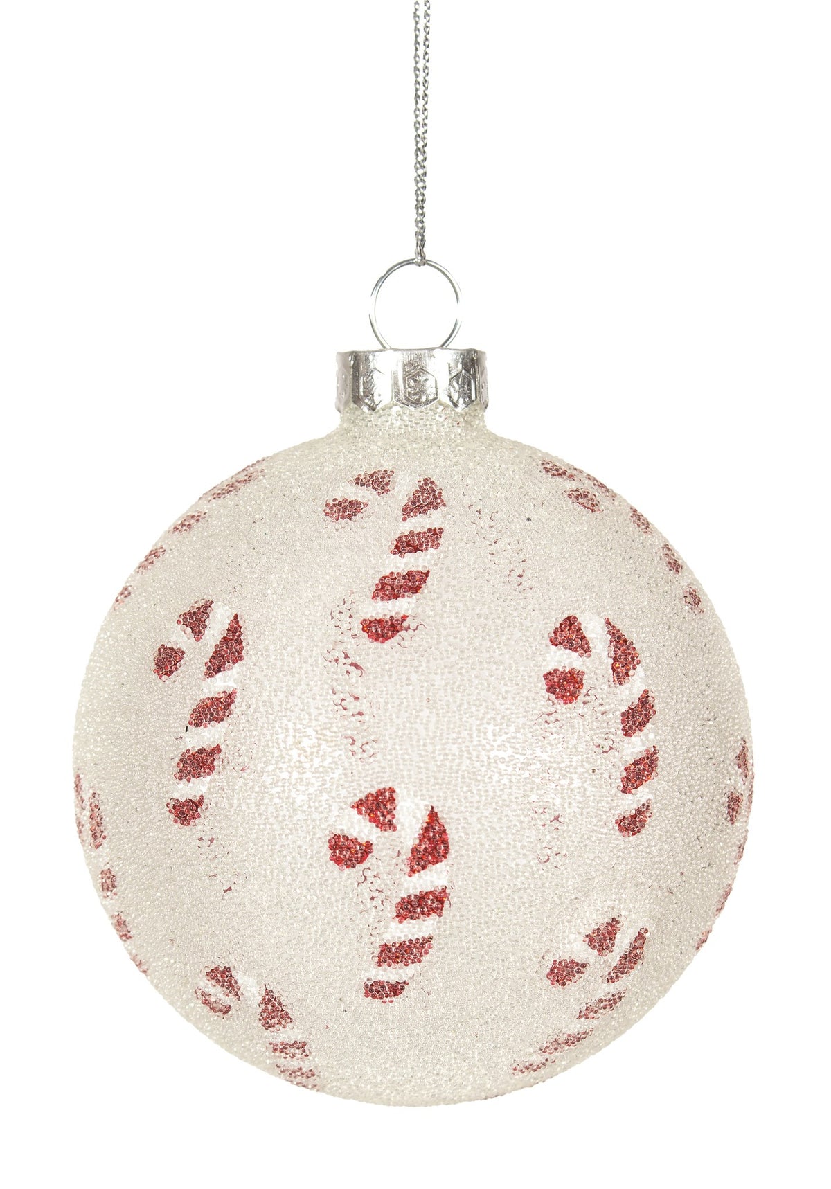 Ornament Sugared Glass Ball with Candy Canes