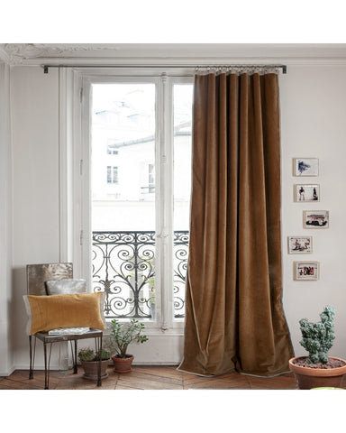 Curtain Panel Velvet w/ Linen Trim Each