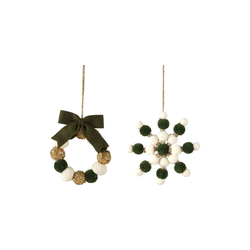 Ornament Snowflake/Wreath  Pom Pom 2 Styles