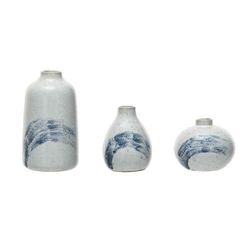 Vase Cream Blue Hand-Painted Stoneware