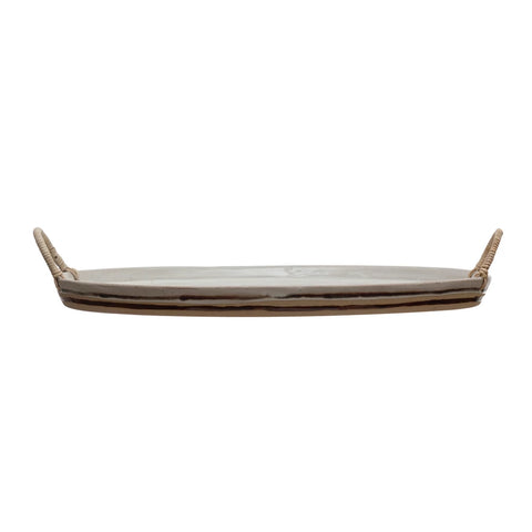 Photo of Stoneware Platter W/Rattan Handles